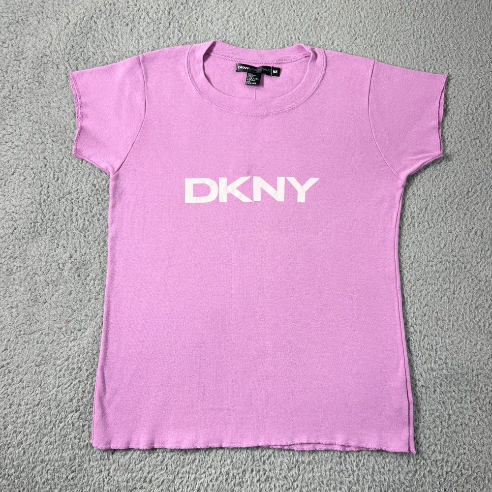 DKNY T-Shirt Women's M/L Orchid Purple Logo Baby Tee Vintage 90s Made in USA NWT